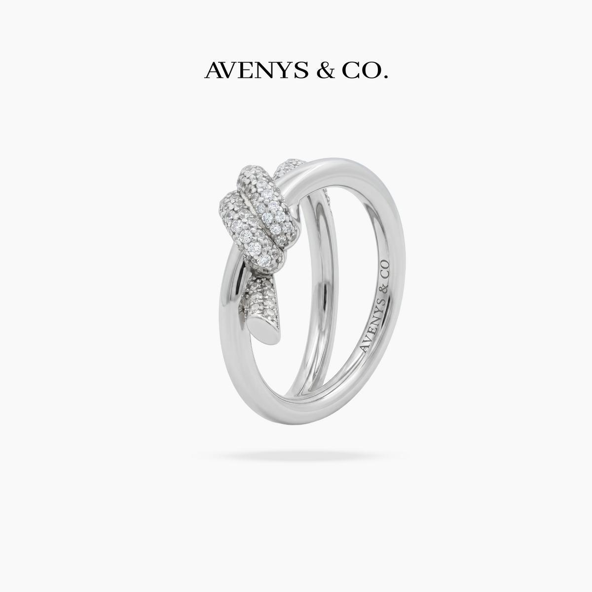 Love Knot Ring with White Round Stone – on White Gold