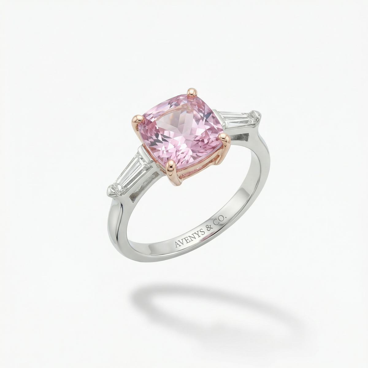 Princess Trilogy Ring with Pink Princess Stone – on White Gold