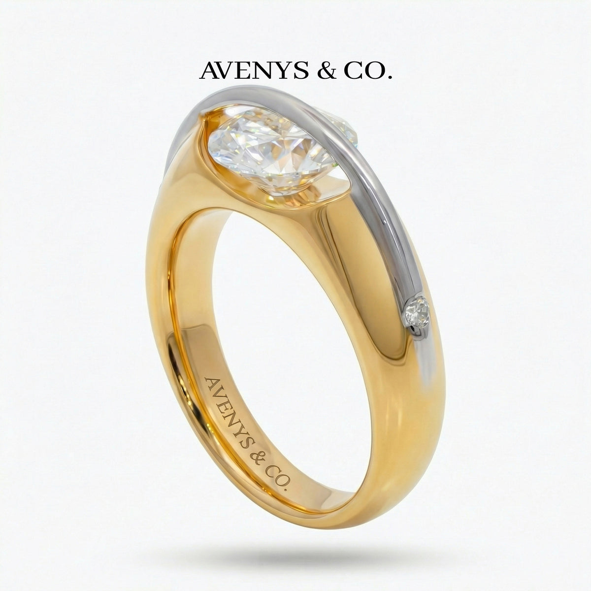 Dancing Diamonds Signature Ring with White Round Stone – on Yellow Gold