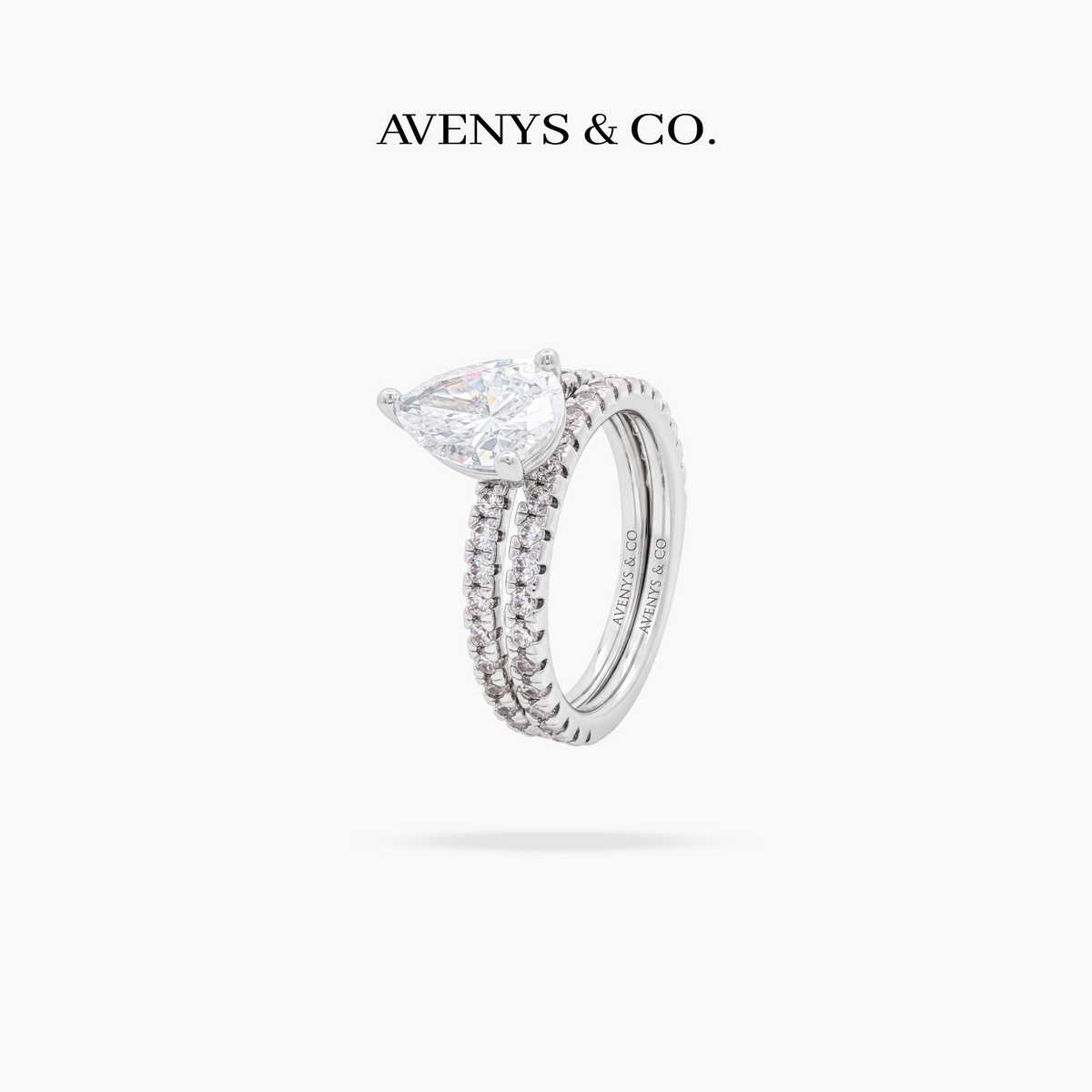AV Dua™ Pear Ring Set with White Pear Stone – on White Gold