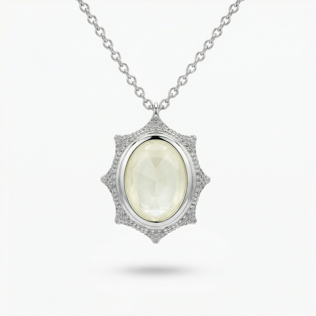 Queens Pendant Necklace with Yellow Oval Stone – on White Gold