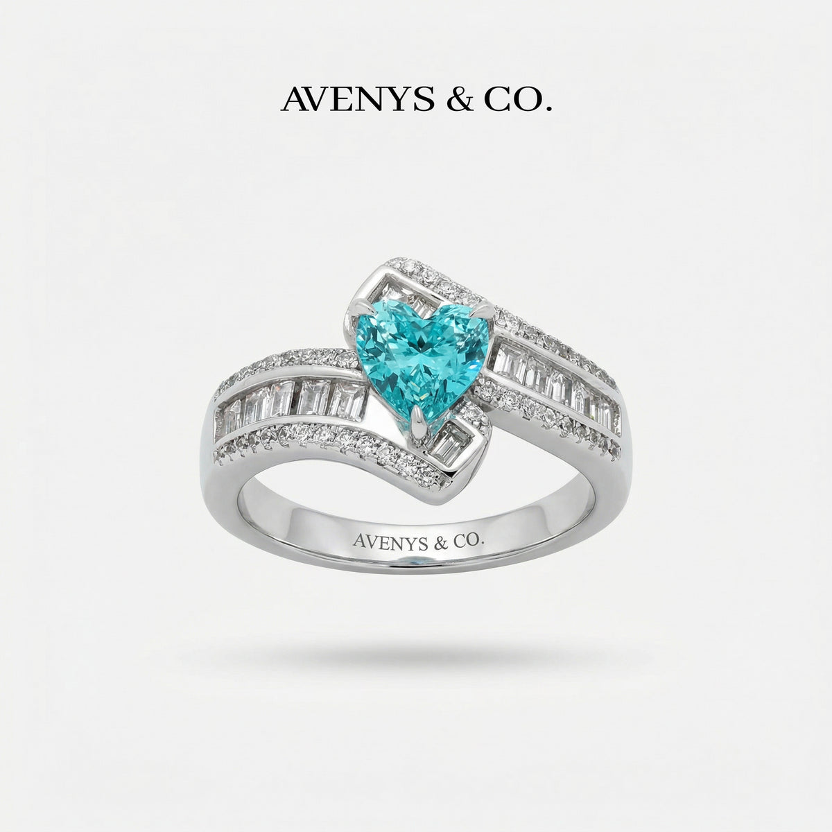 Bypass Pave Ring with Paraiba Heart Stone – on White Gold