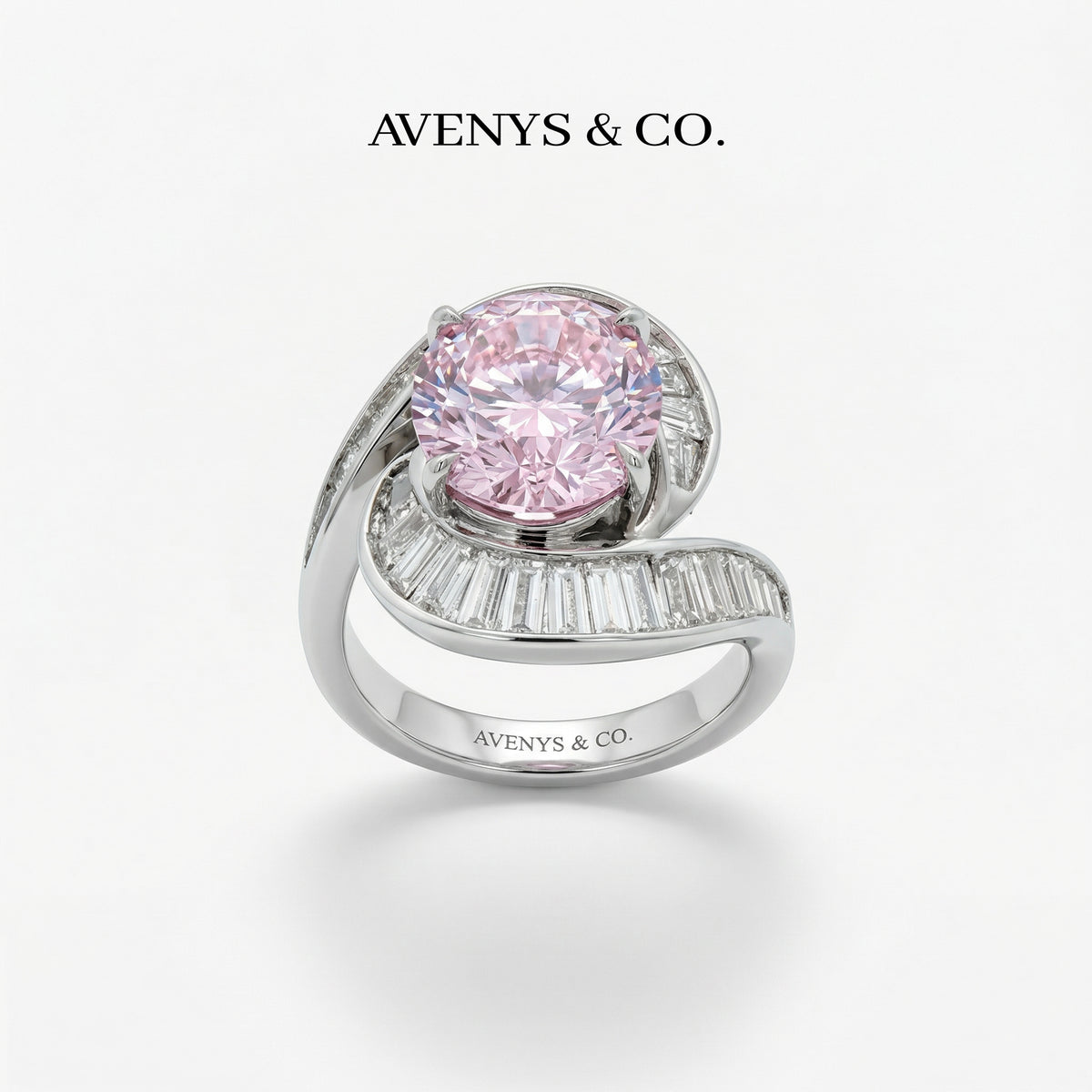 Eclipse Ring with Pink Oval Stone – on White Gold