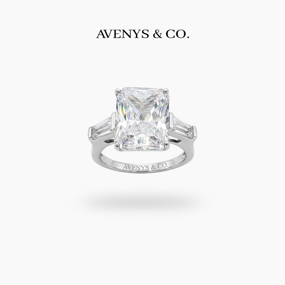 Radiant Trilogy Ring with White Radiant Stone – on White Gold