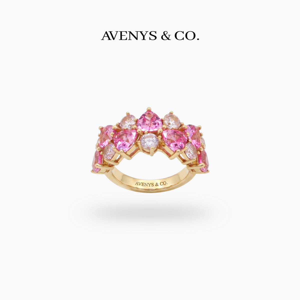 Pink Petals Ring with Pink Heart Stone – on Yellow Gold
