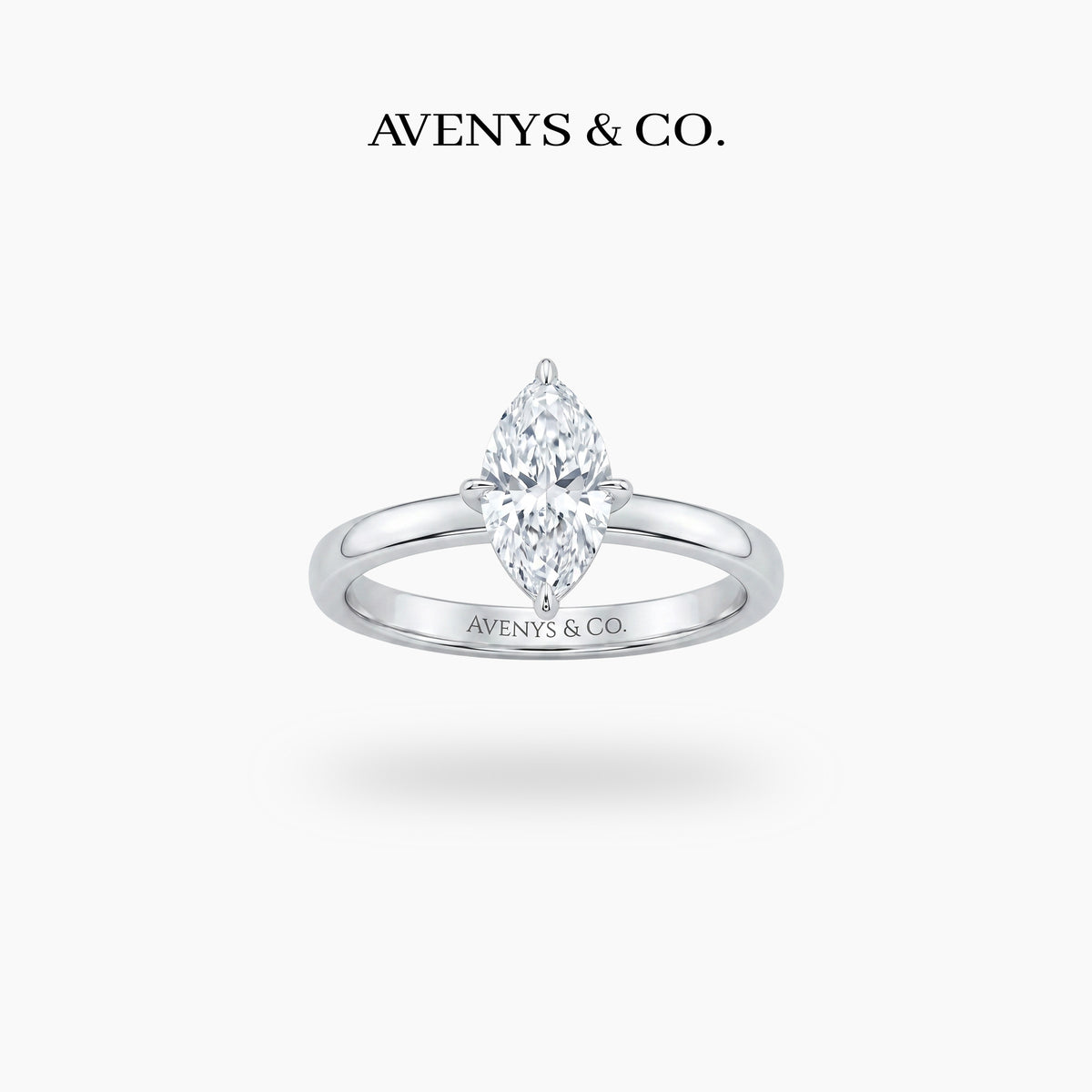 Marquis Solitaire Ring with White Marquise Stone – on White Gold