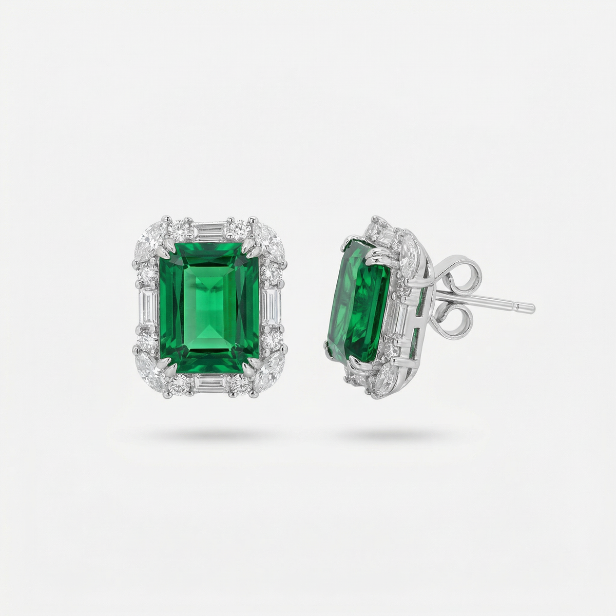 Eden Earrings with Green Emerald Stone – on White Gold