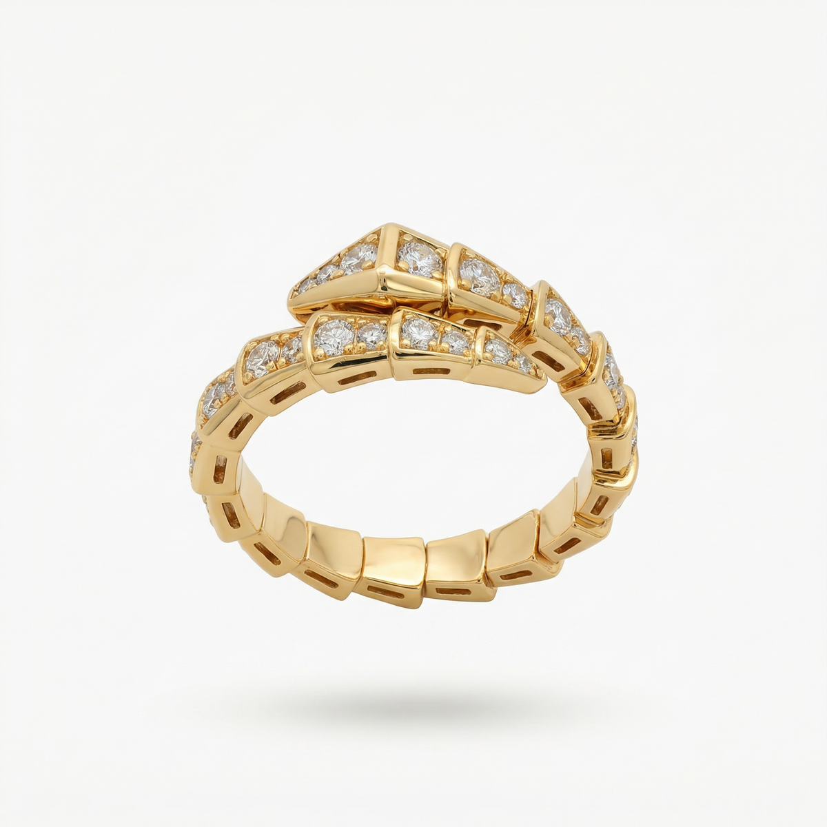 Coil Pave Ring with White Round Stone – on Yellow Gold