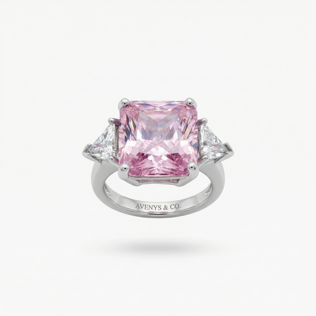Square Radiant Ring with Pink Radiant Stone – on White Gold