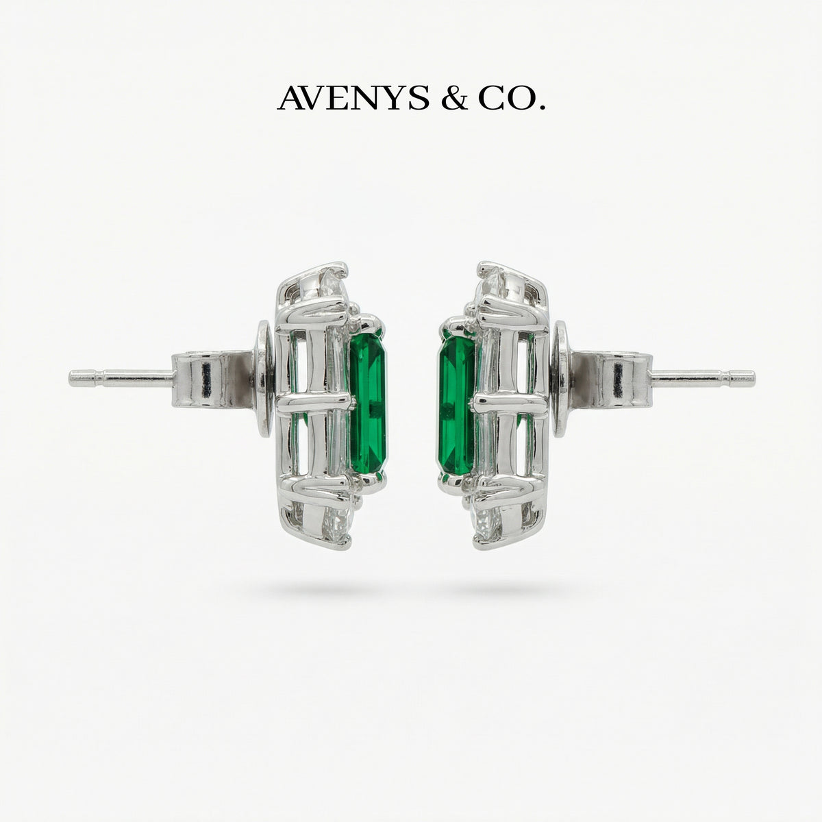 Eden Earrings with Green Emerald Stone – on White Gold
