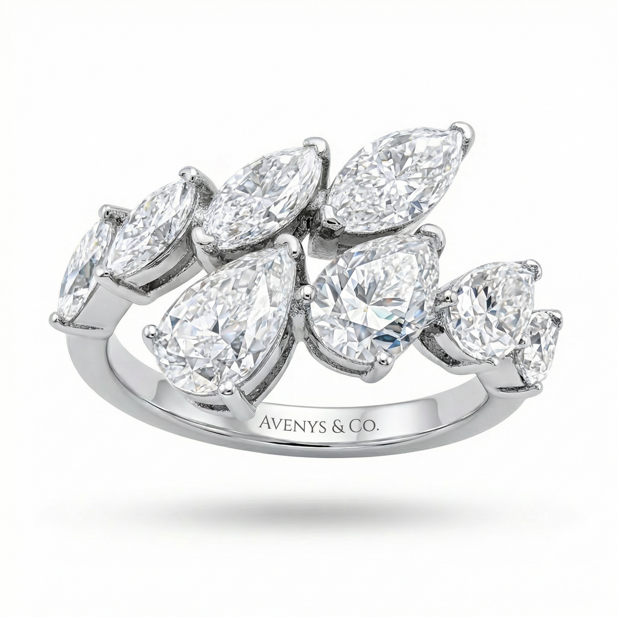 Wrap Wings Ring with White Pear Avenys Brilliance Stone™ – on White Gold