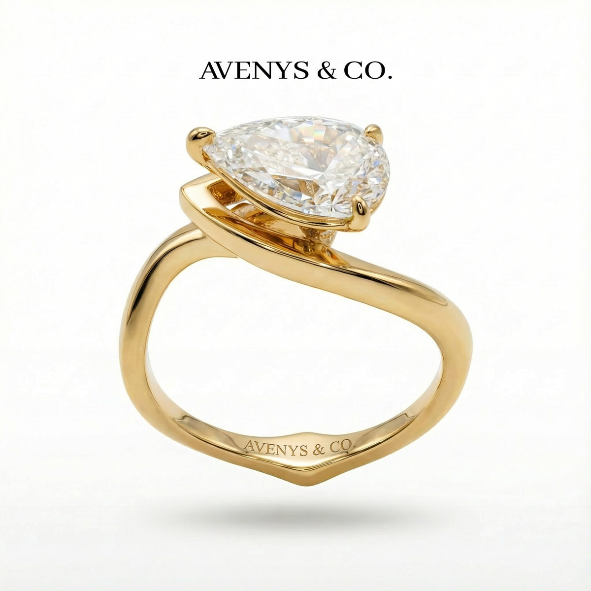 Aerial Pear Ring with White Pear Stone – on Yellow Gold