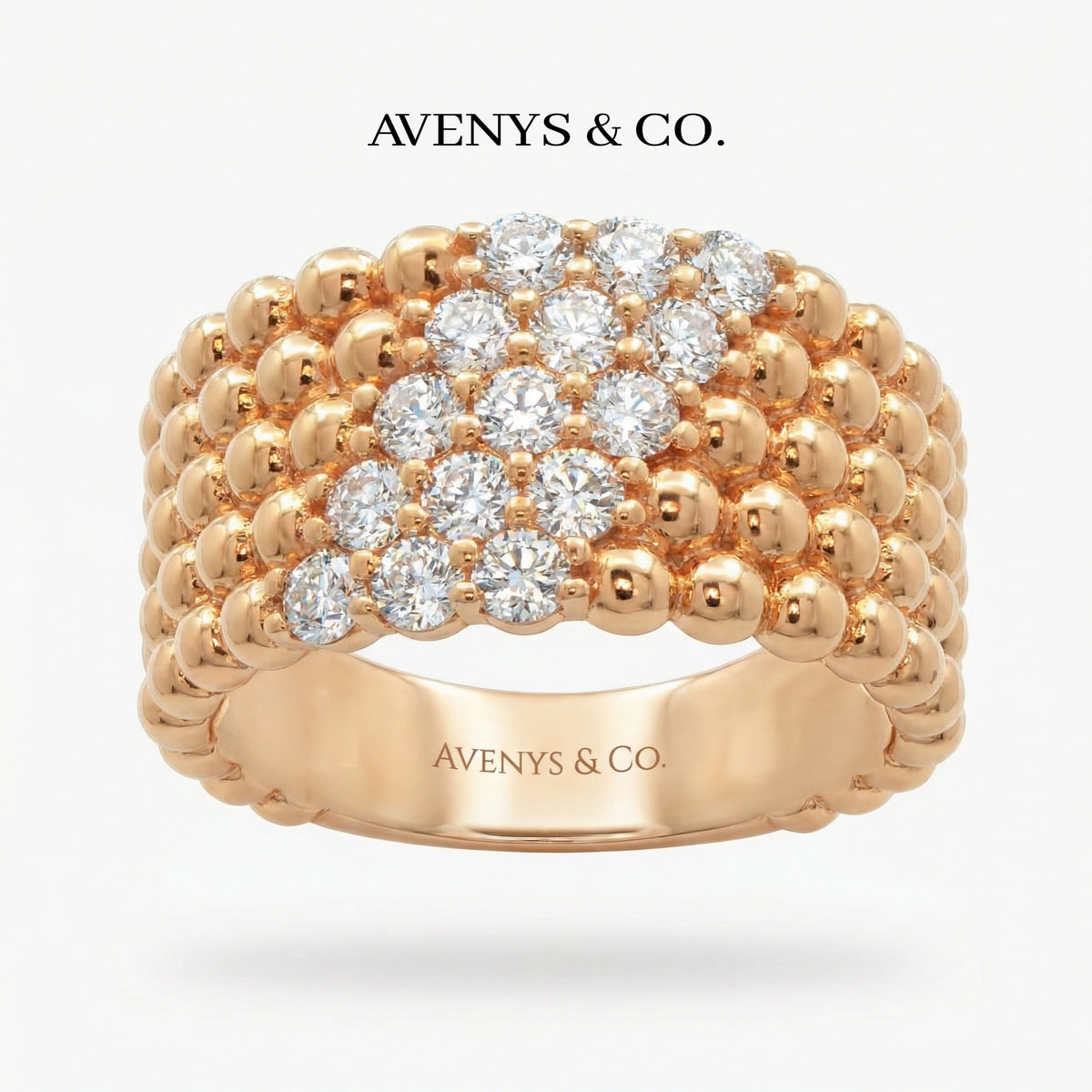 Pearls Classic Ring with White Round Stone – on Yellow Gold