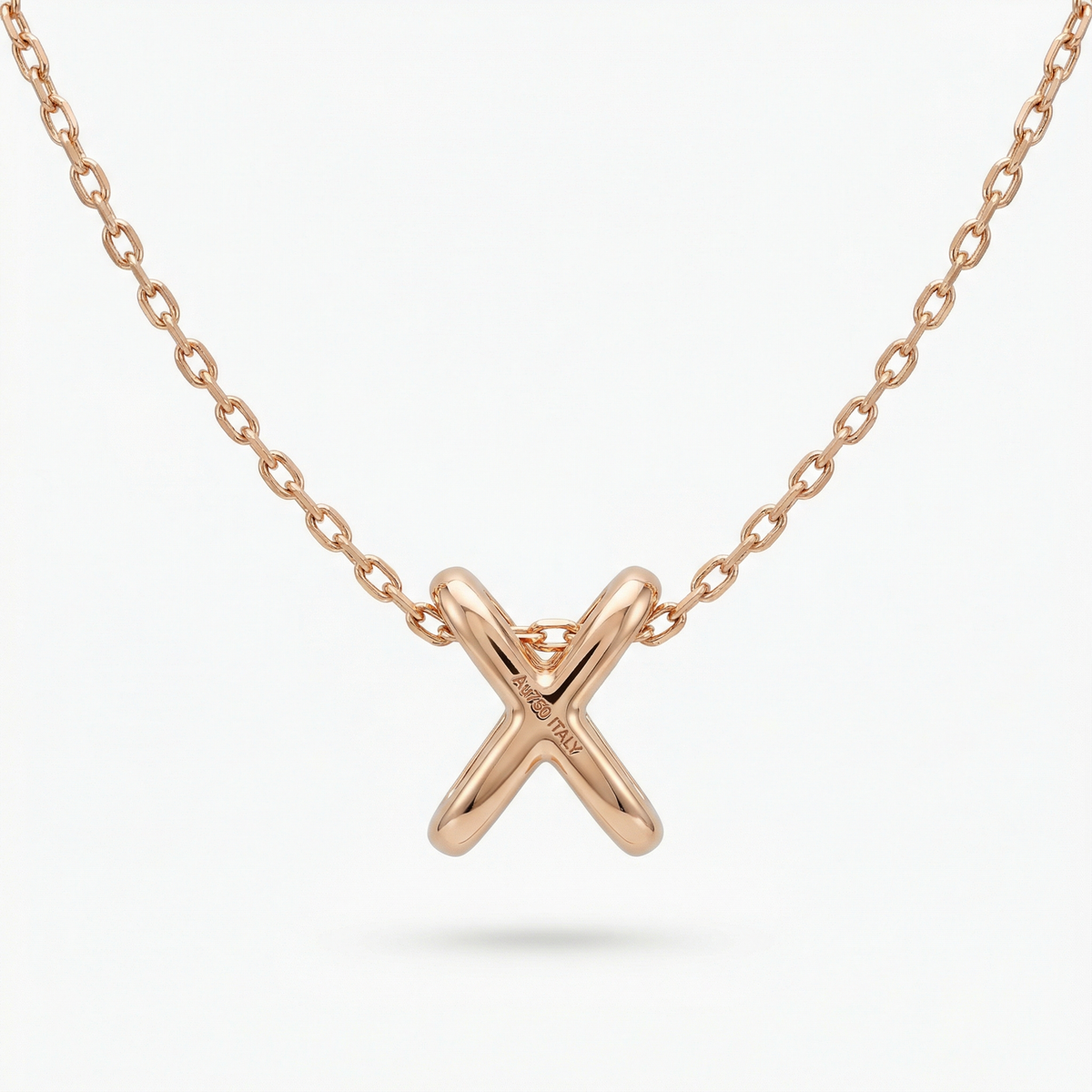 Interlink Necklace Rose Pendant with White Round Stone – on Rose Gold