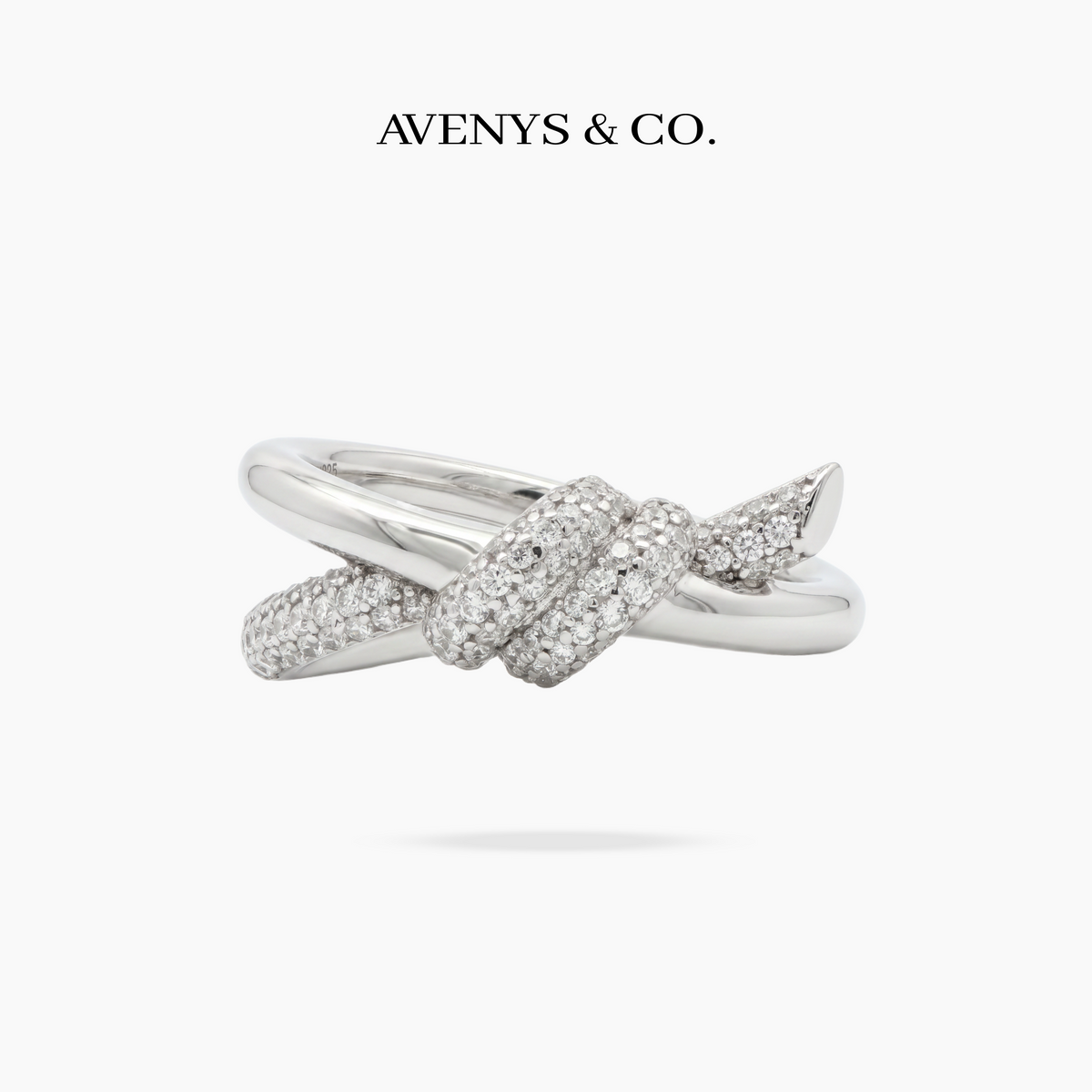 Love Knot Ring with White Round Stone – on White Gold