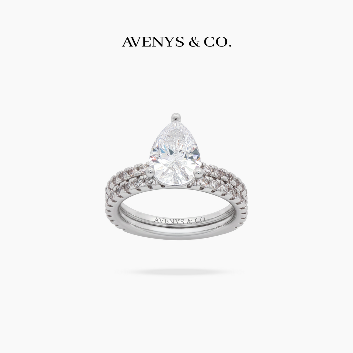 AV Dua™ Pear Ring Set with White Pear Stone – on White Gold