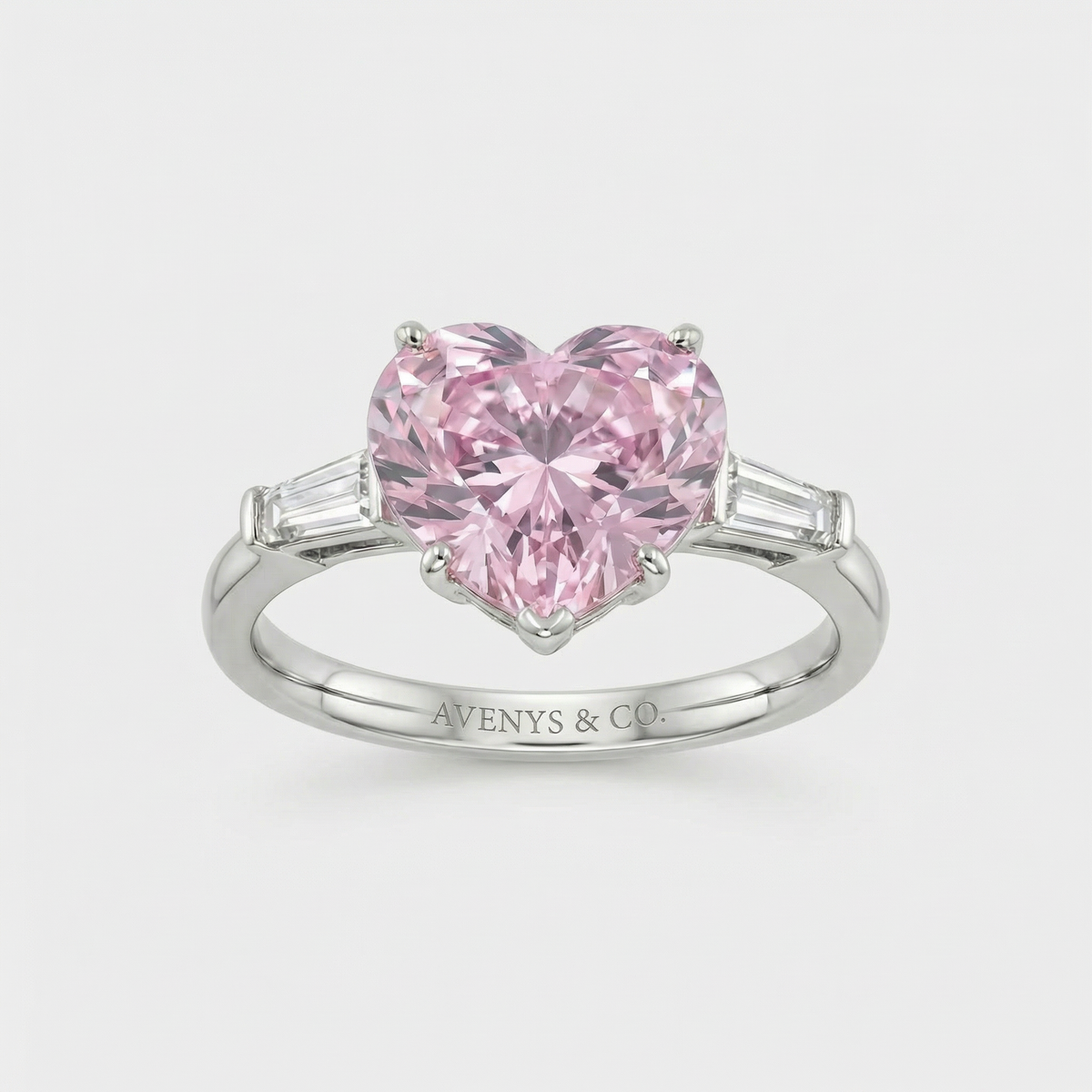 Love Heart Trilogy with Pink Heart Stone – on White Gold
