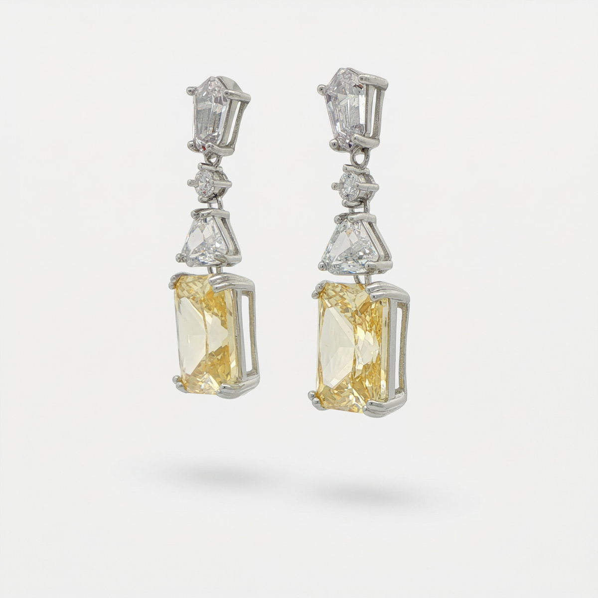 Radiant Drop Earrings with Yellow Radiant Stone – on White Gold