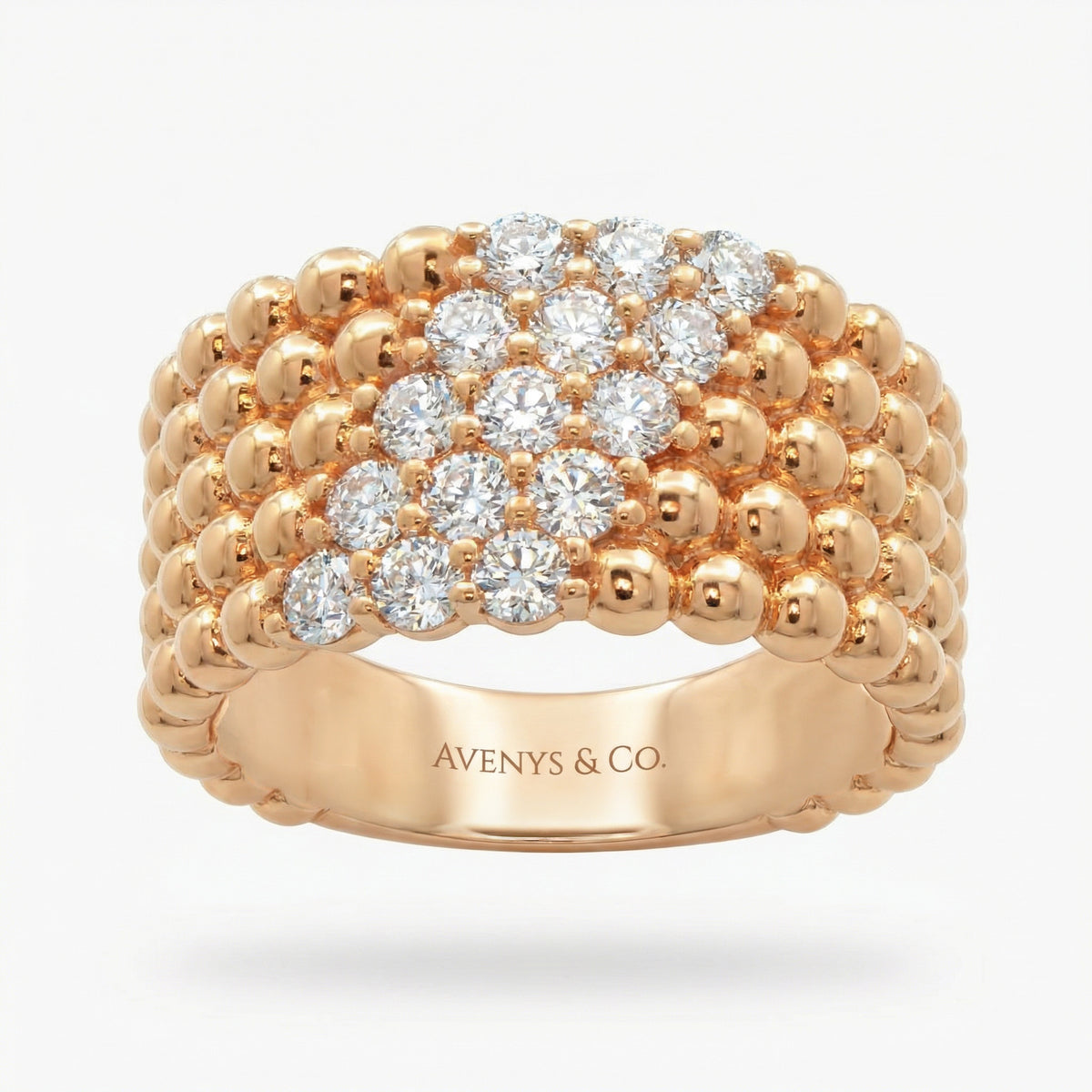 Pearls Classic Ring with White Round Stone – on Yellow Gold