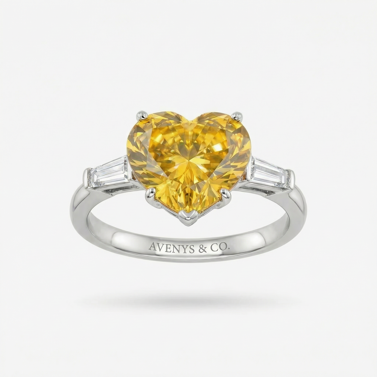 Love Heart Trilogy with Yellow Heart Stone – on White Gold