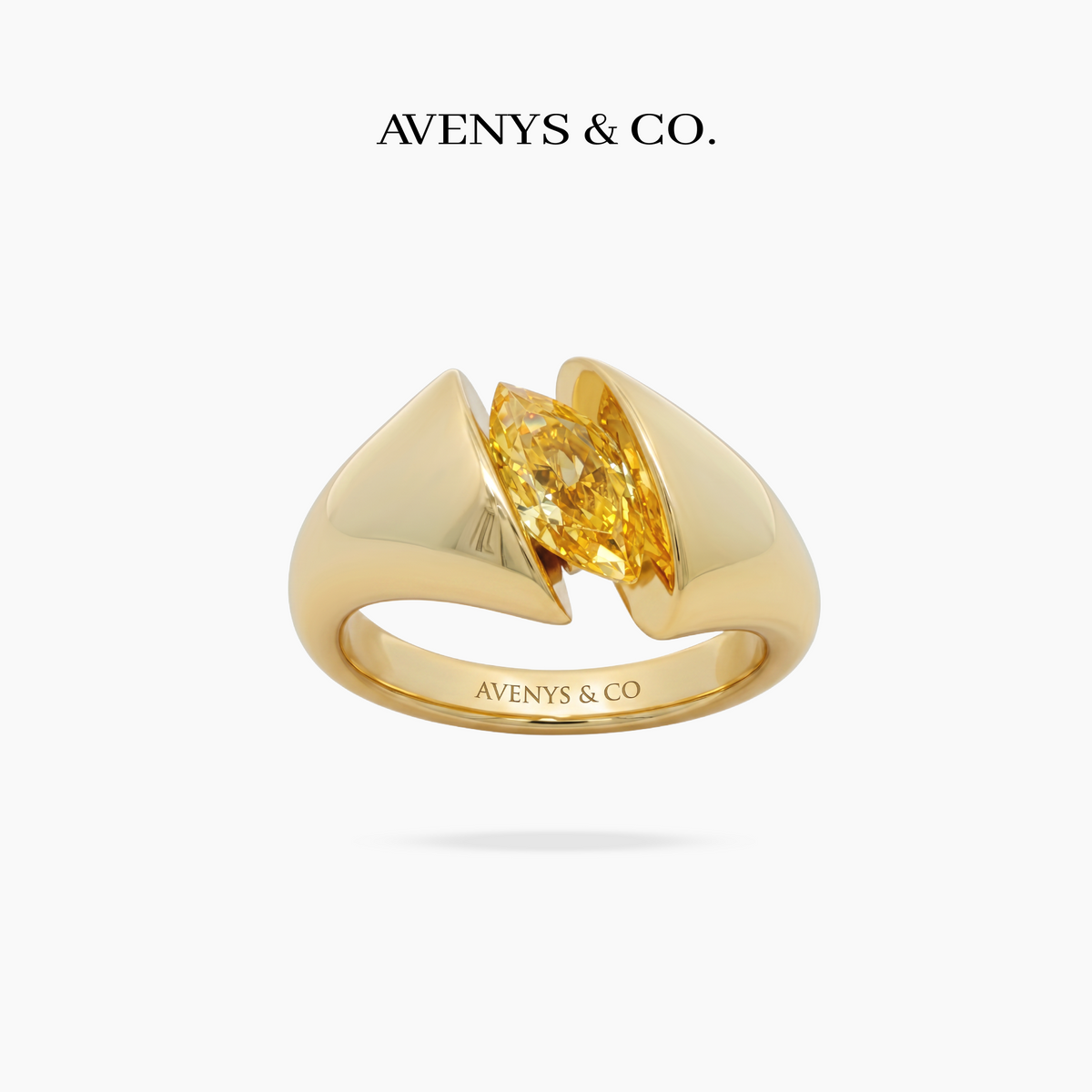 Floating Marquise RIng with Yellow Marquise Stone – on Yellow Gold