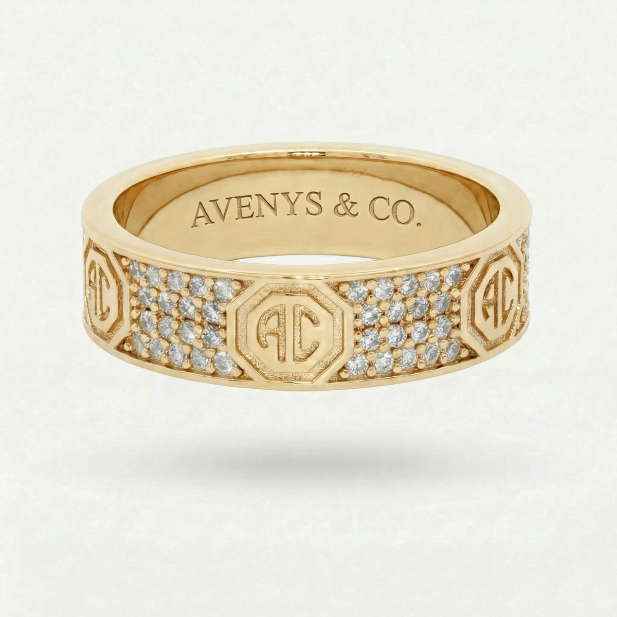 Halo Pave Ring with White Round Stone – on Yellow Gold