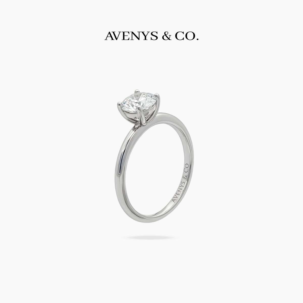 Round Delicate Ring with White Round Stone – on White Gold
