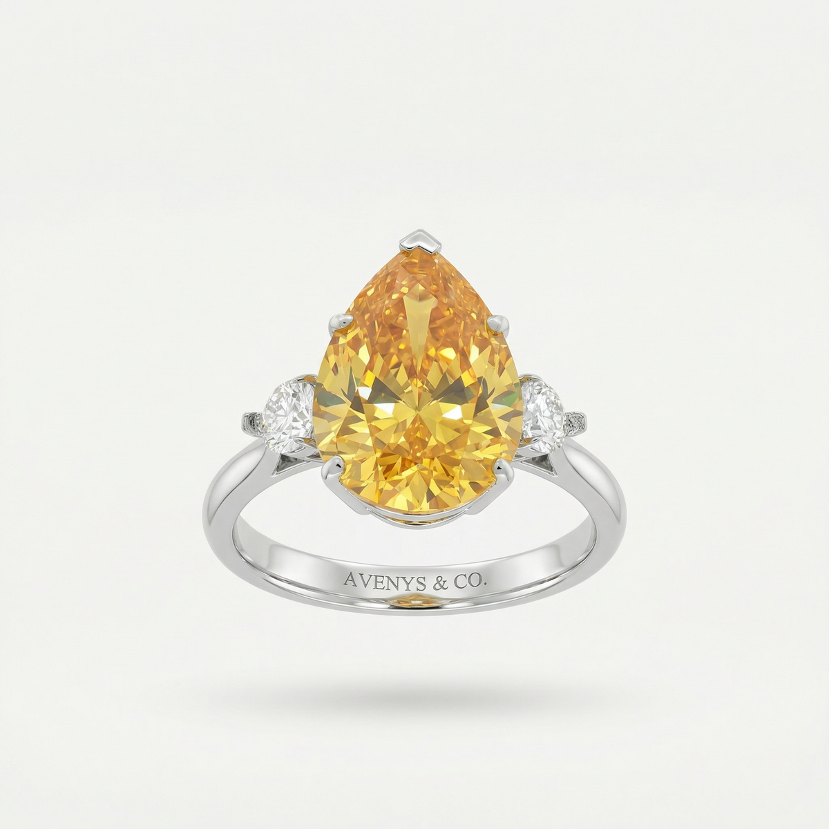Pear Trilogy Ring with Yellow Pear Stone – on White Gold
