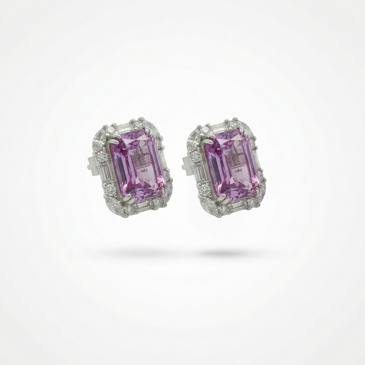 Eden Frame Earrings with Purple Radiant Stone – on White Gold