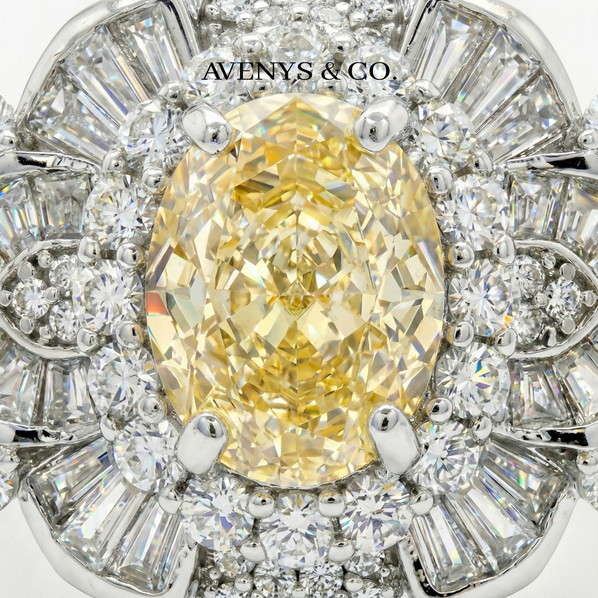 Bloom Burst Ring with Yellow Oval Stone – on White Gold