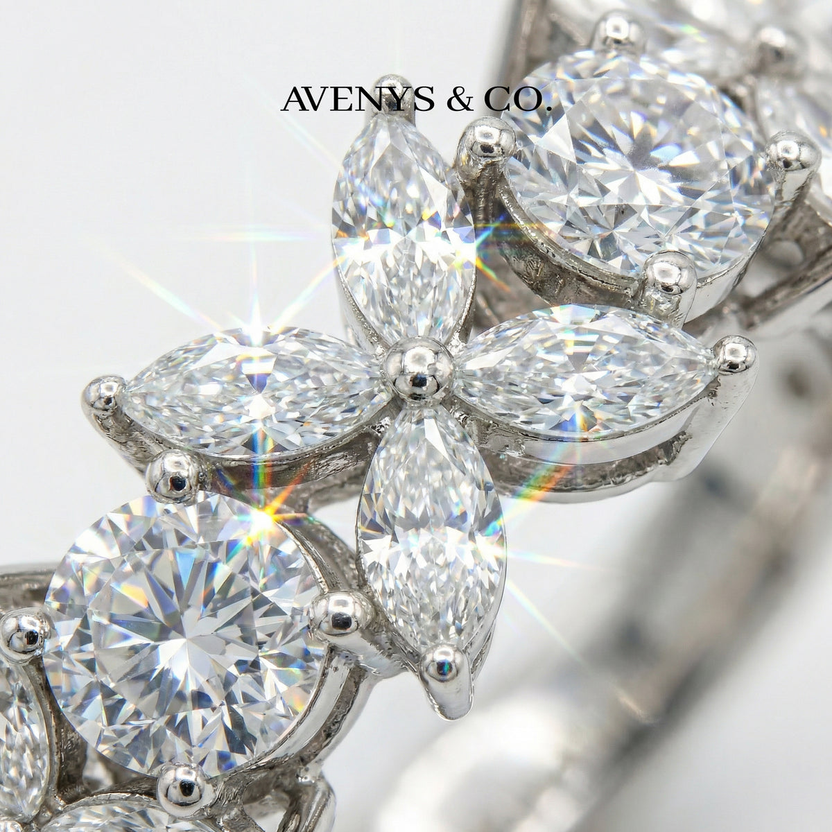 Star Eternity Ring  with White Marquise Stone – on White Gold