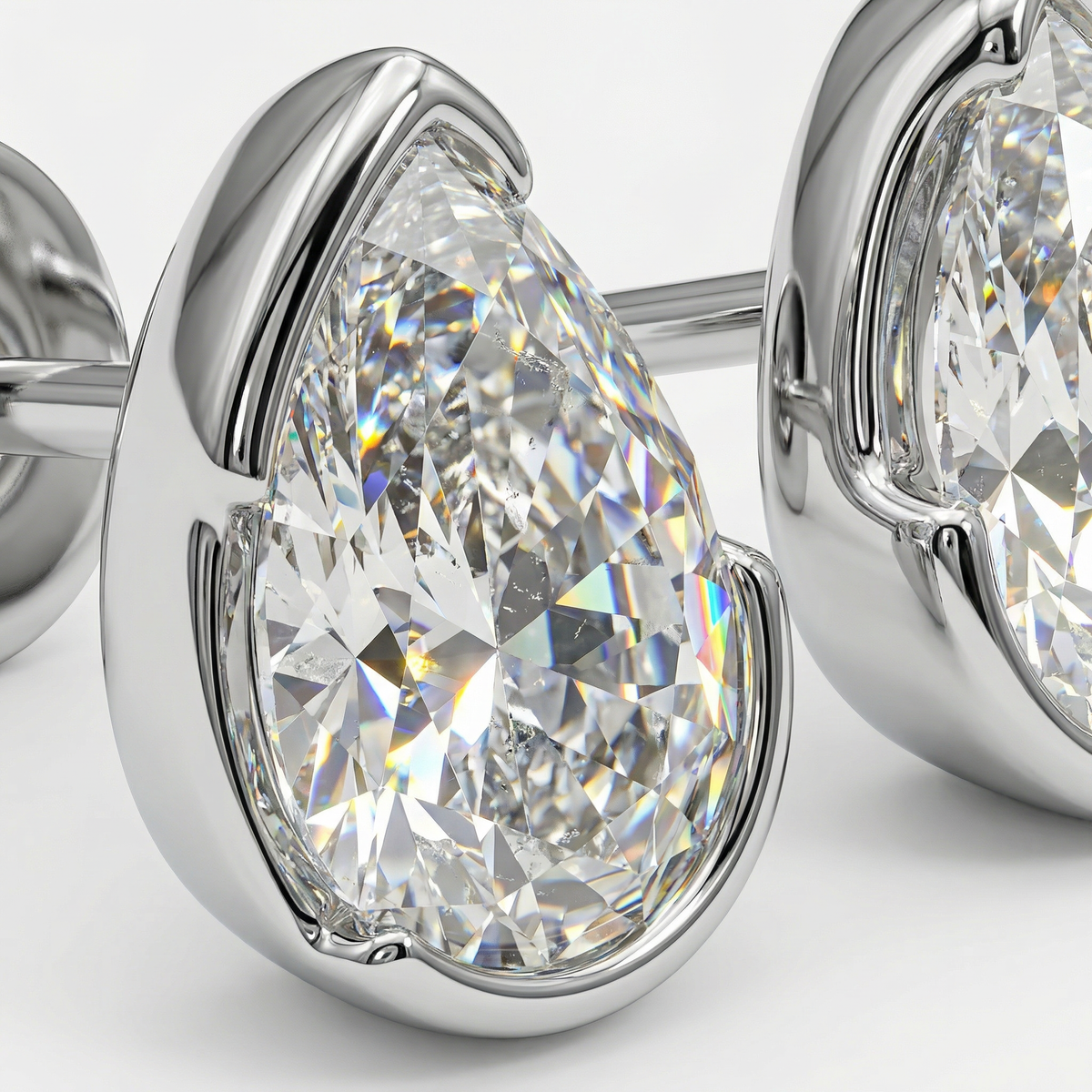 Duality Earrings with White Pear Stone – on White Gold