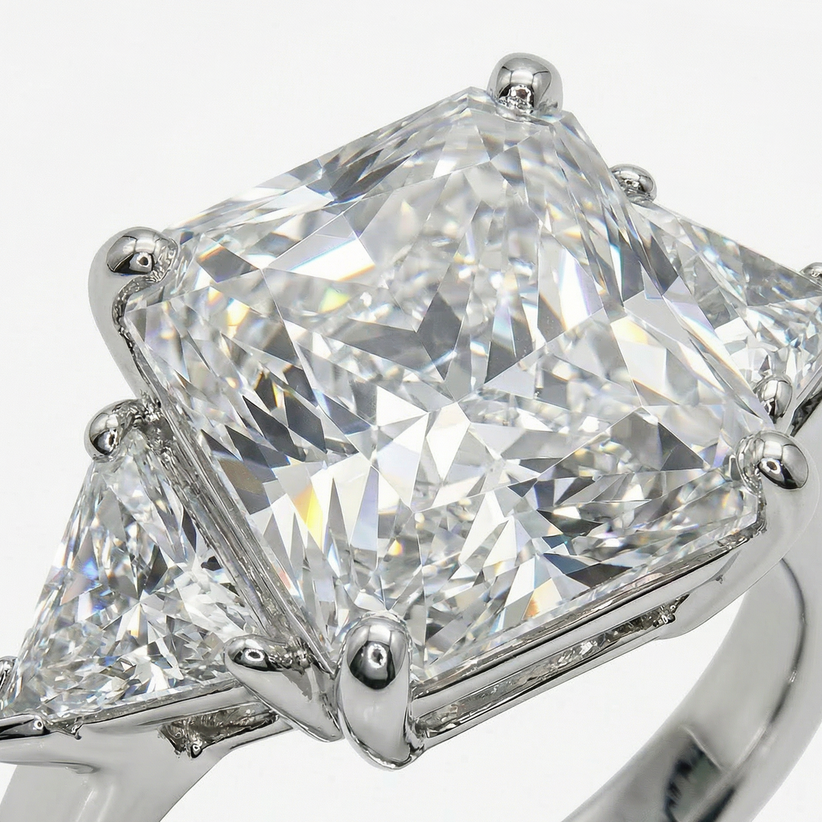 Square Radiant Ring with White Radiant Stone – on White Gold