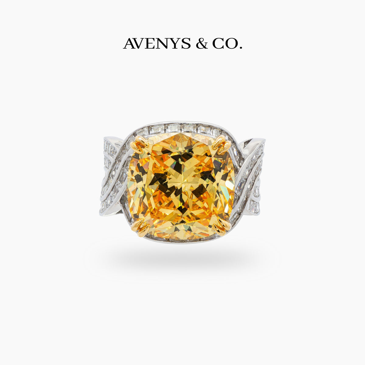Citadel Pave Ring with Yellow Cushion Stone – on White Gold