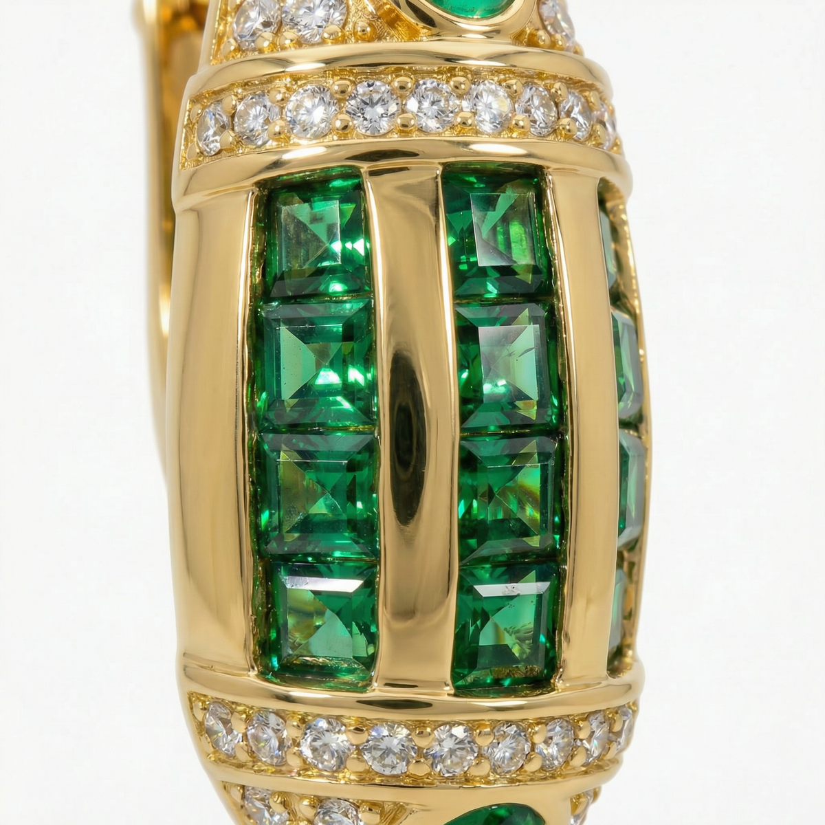 Cleopatra Earrings with Green Emerald Stone – on Yellow Gold