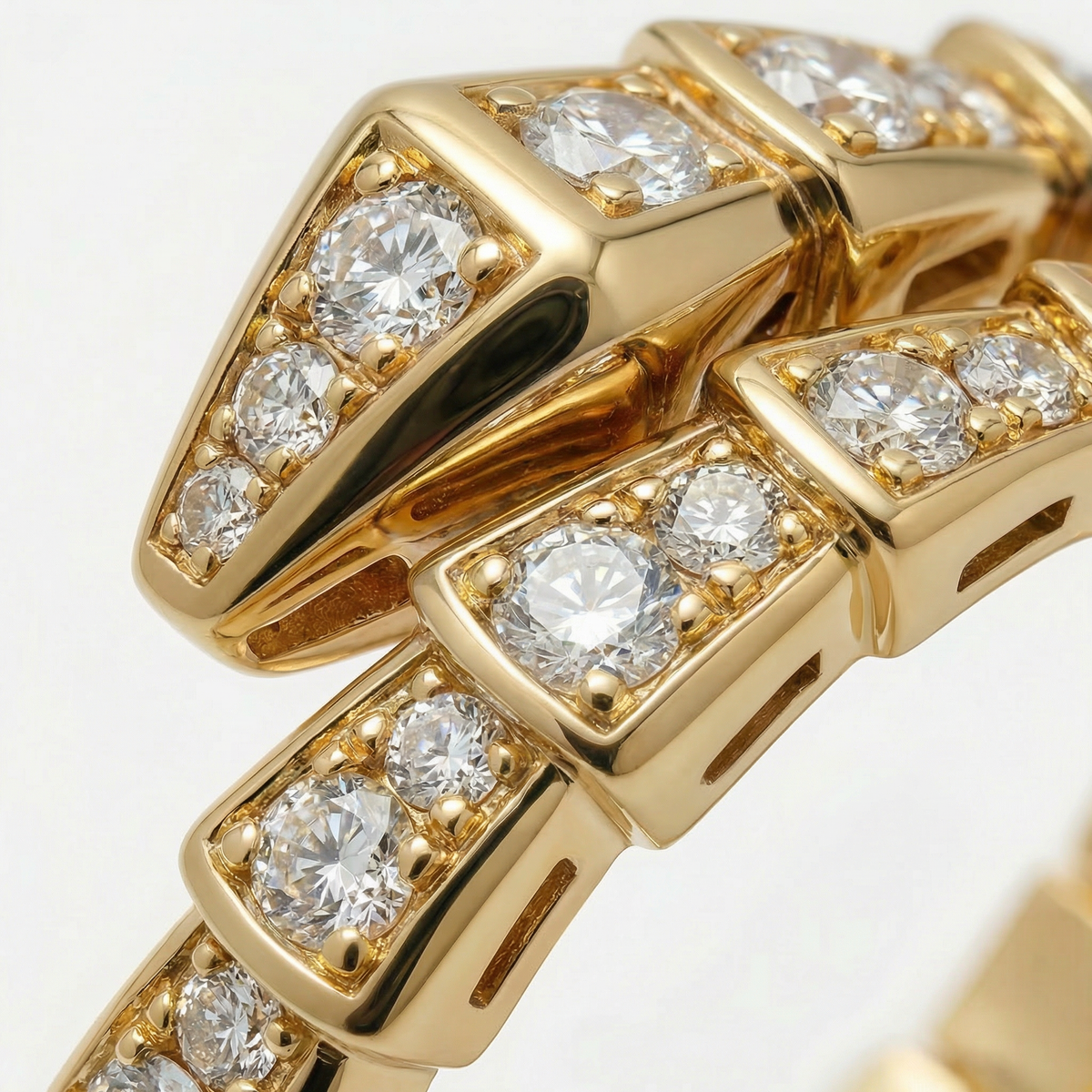 Coil Pave Ring with White Round Stone – on Yellow Gold