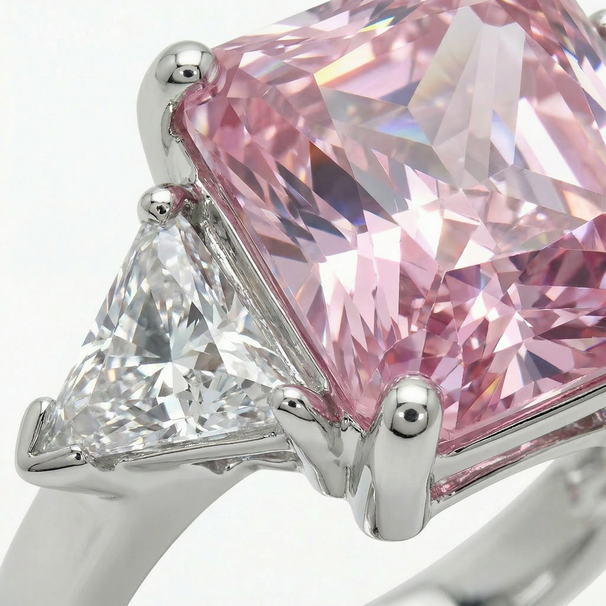 Square Radiant Ring with Pink Radiant Stone – on White Gold
