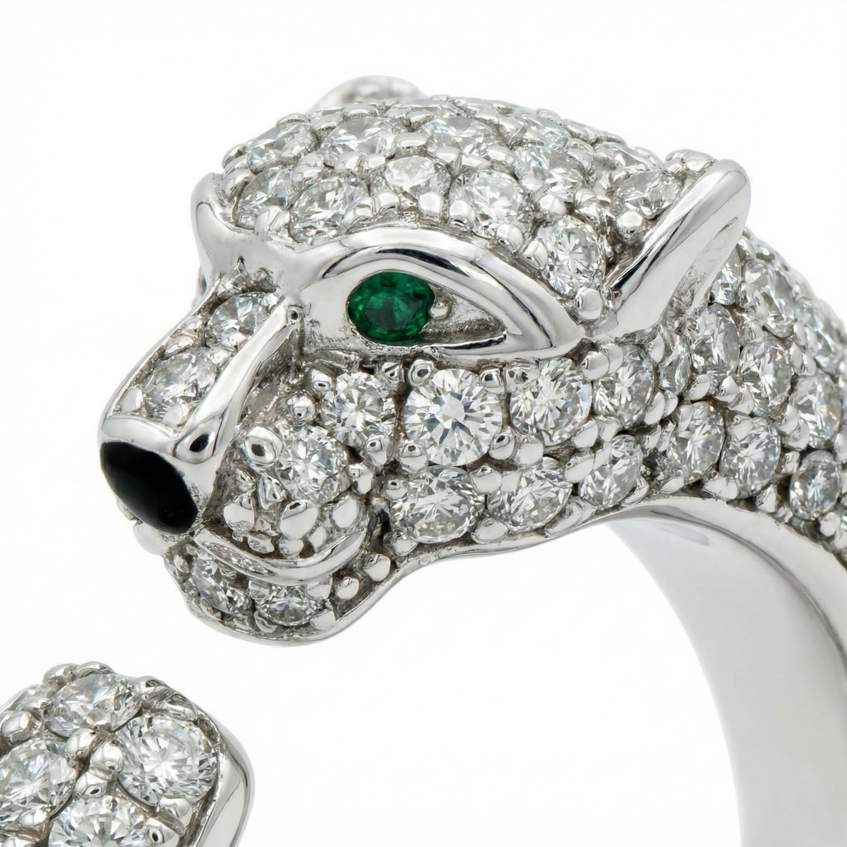 Tiger Pave Ring with White Round Stone – on White Gold