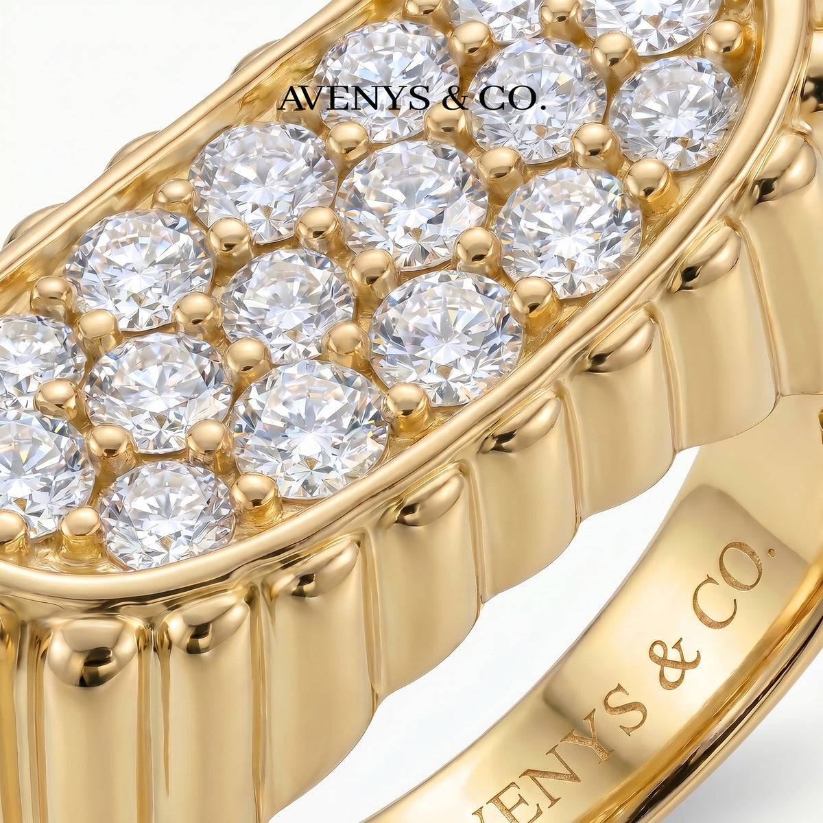 Pave Signet Ring with White Round Stone – on Yellow Gold