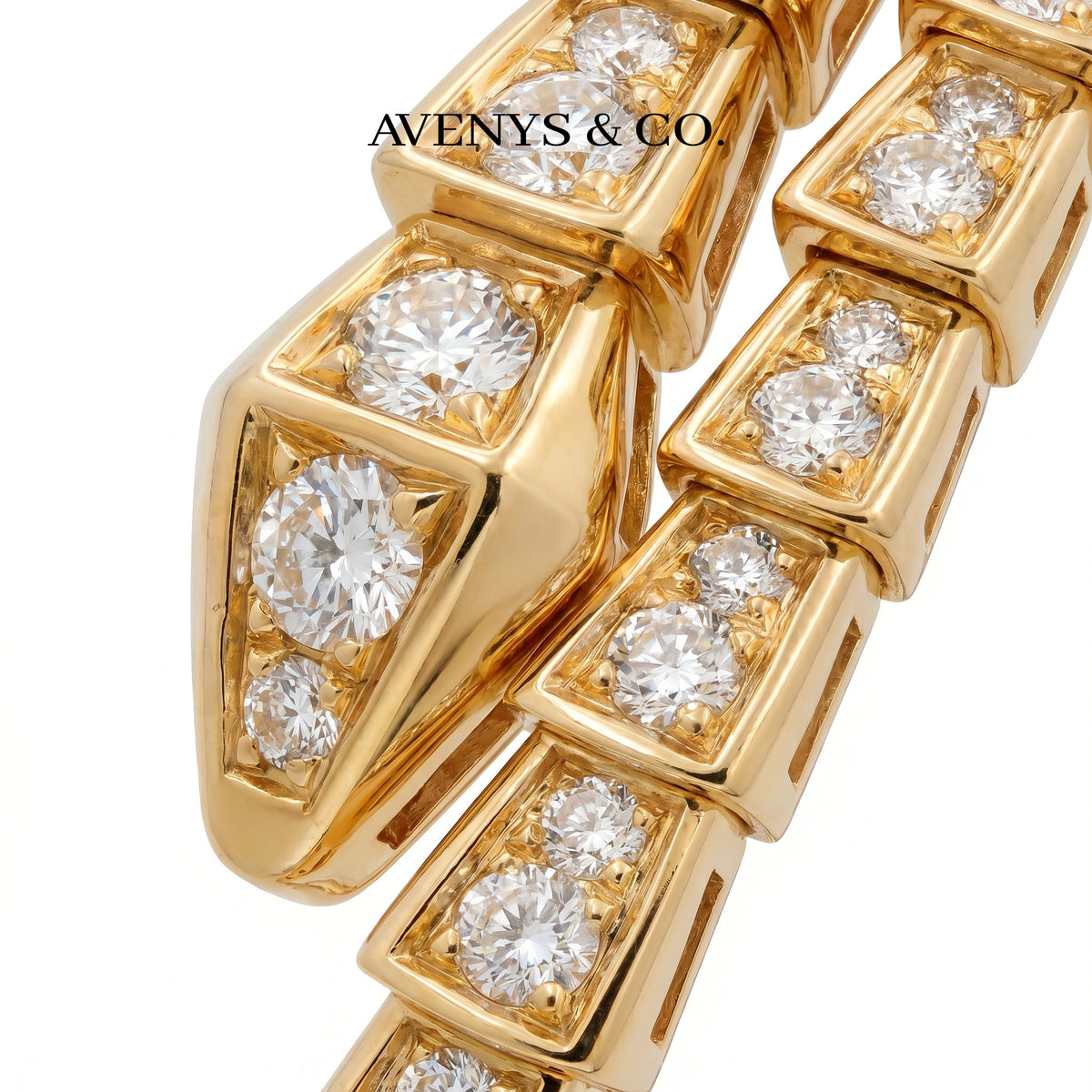 Coil Full Pave Bangle with White Round Stone – on Yellow Gold