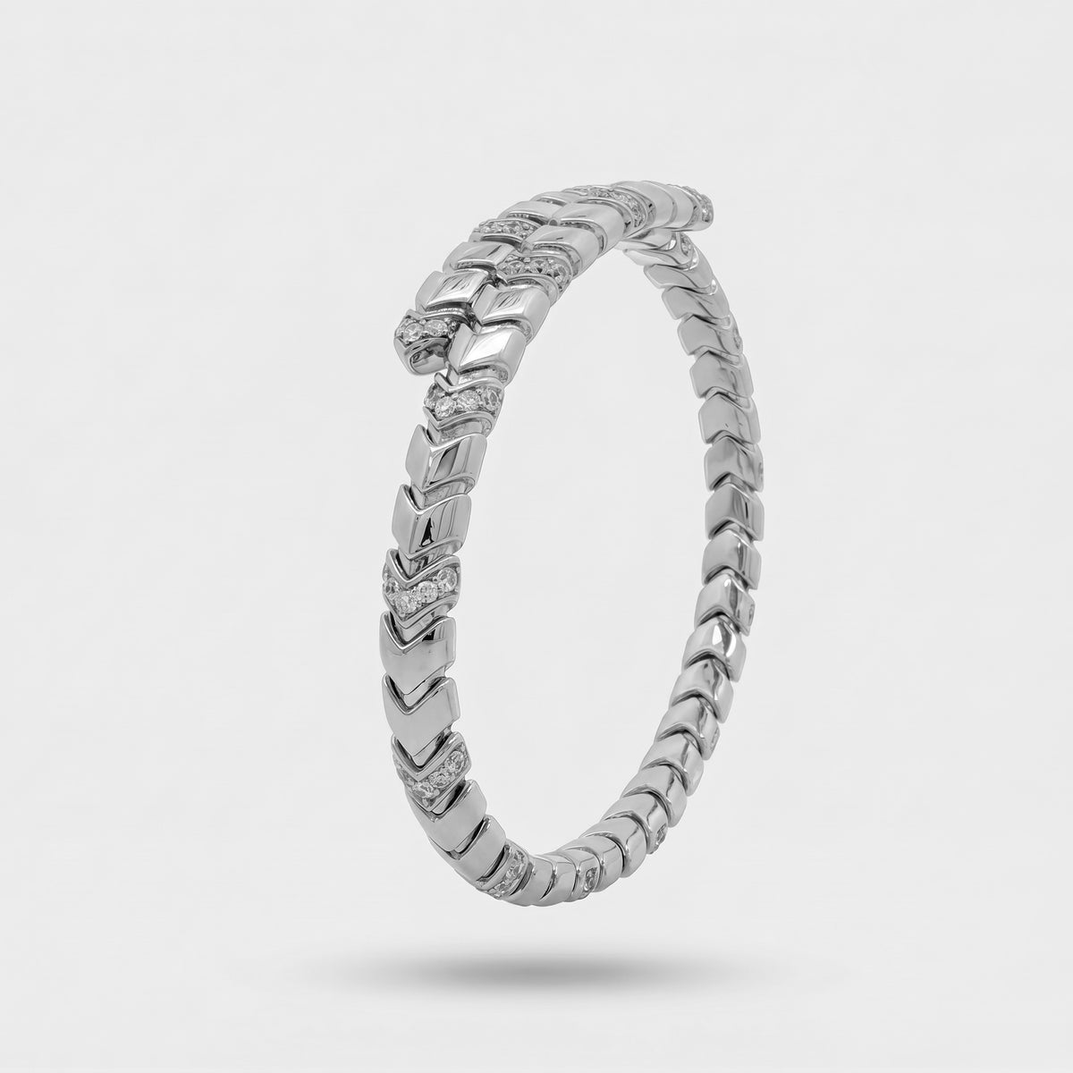 Chevron  Bangle with White Round Stone – on White Gold