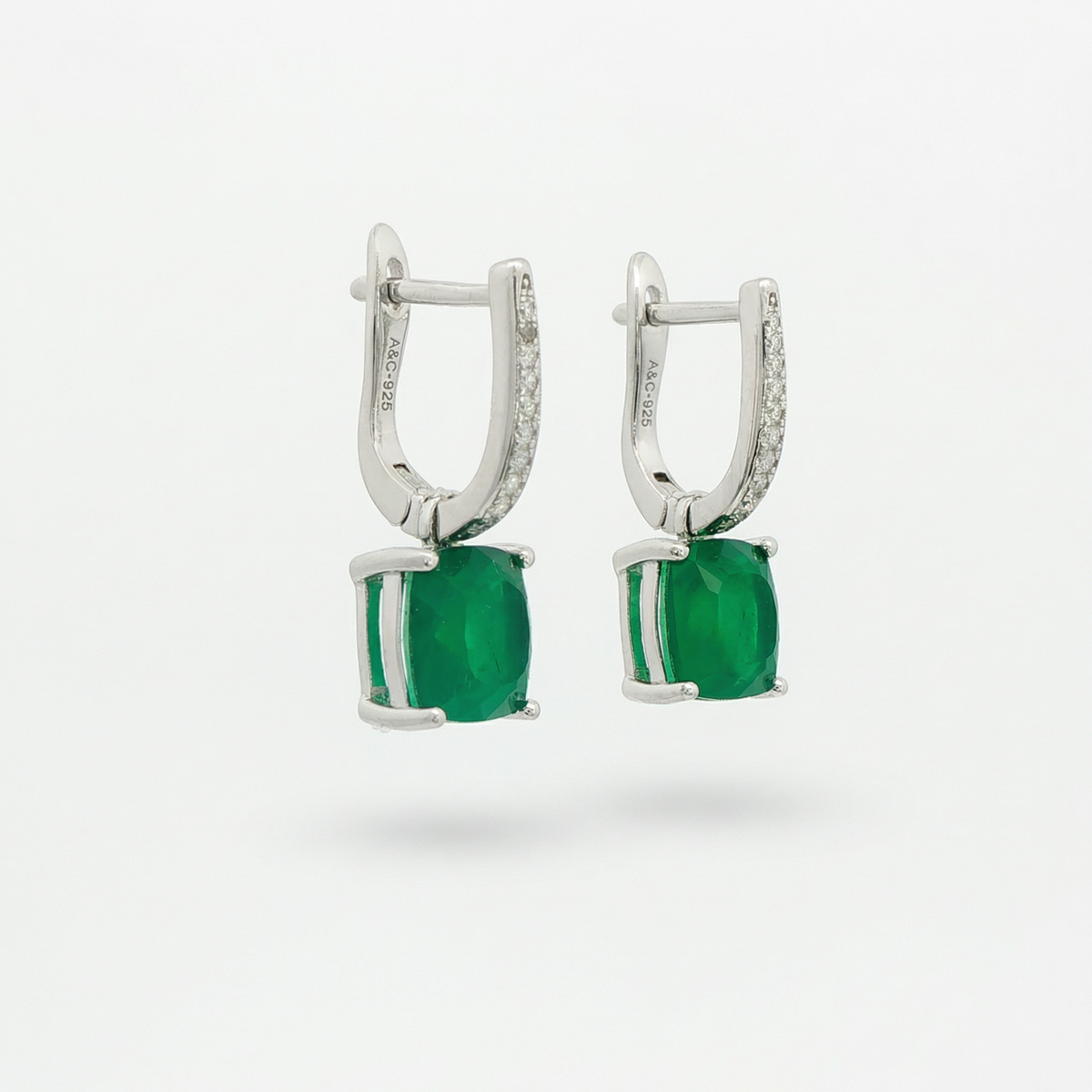 Princess Drop Earring with Green Princess Stone – on White Gold