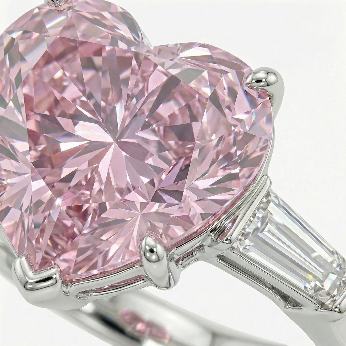 Love Heart Trilogy with Pink Heart Stone – on White Gold