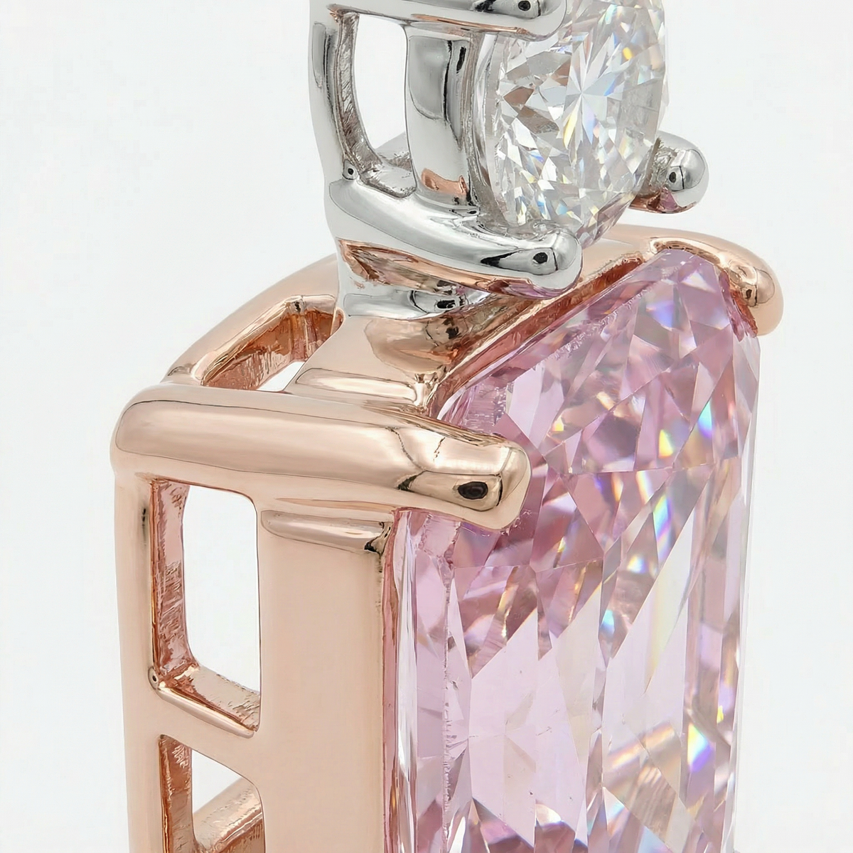 Radiant Pendant Necklace with Pink Radiant Stone – on White Gold