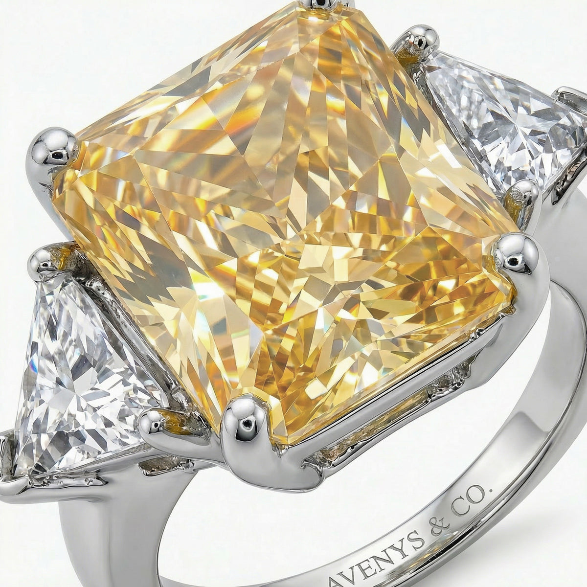 Square Radiant Ring with Yellow Radiant Stone – on White Gold