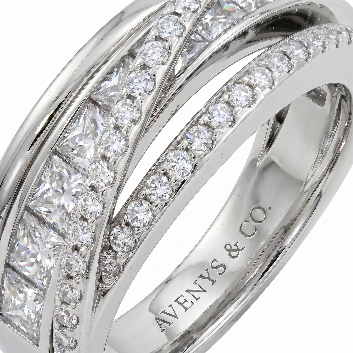 Crossline Diamond Ring with White Round Stone – on White Gold