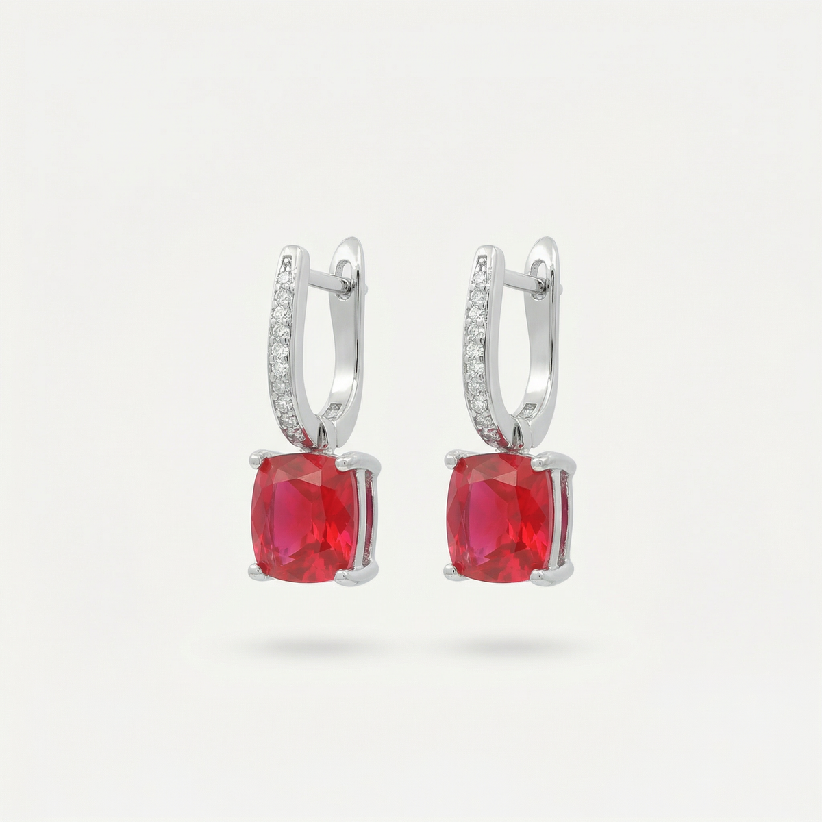 Princess Drop Earring with Red Princess Stone – on White Gold