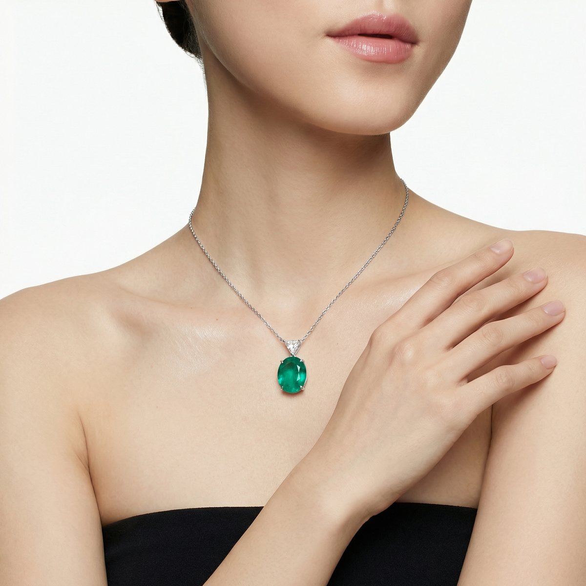 Oval Triangle Necklace  with Paraiba Oval Stone – on White Gold