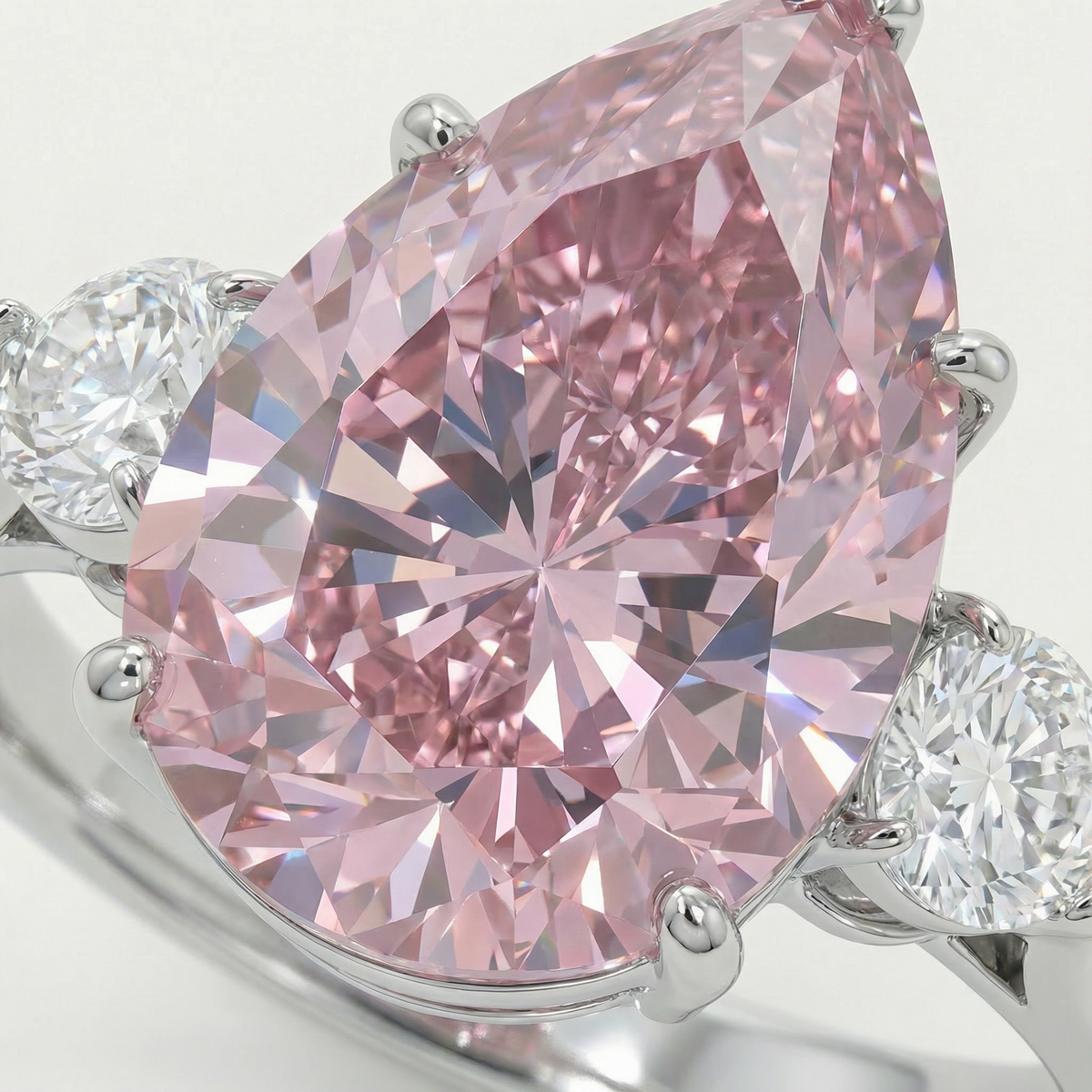 Pear Trilogy Ring with Pink Pear Stone – on White Gold