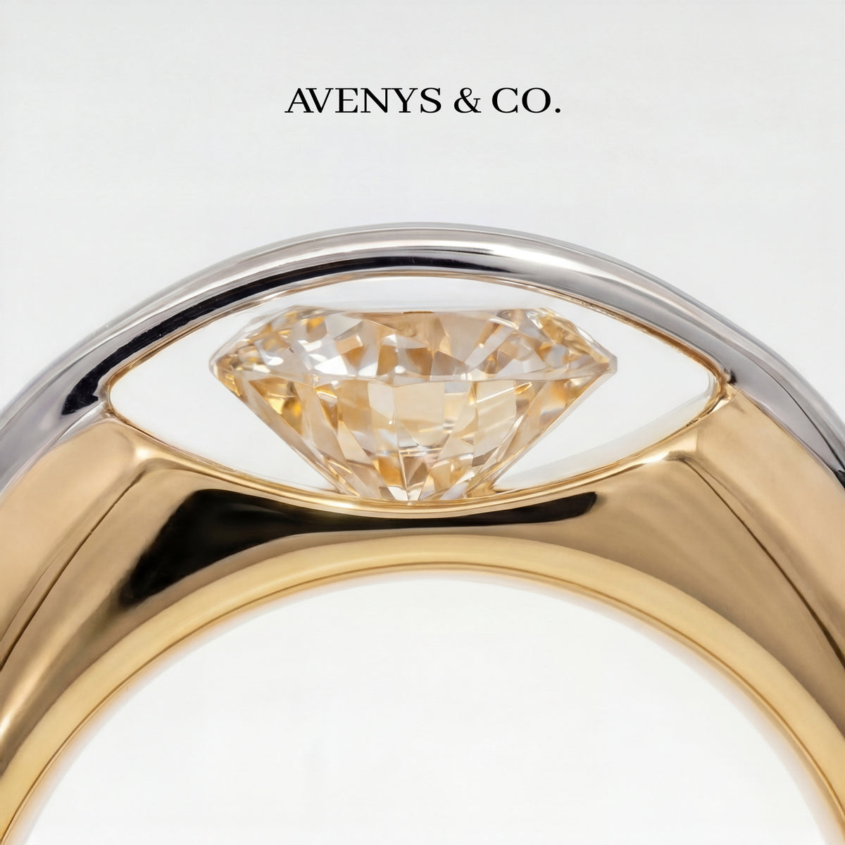 Dancing Diamonds Signature Ring with White Round Stone – on Yellow Gold